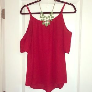 Red cold shoulder blouse with cutout